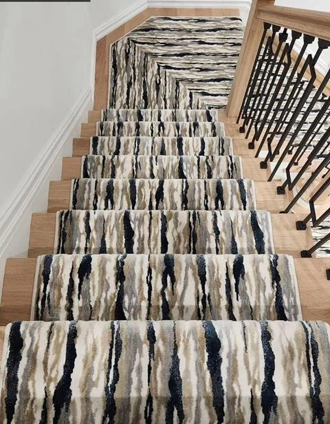 striped patterened carpet on stairs